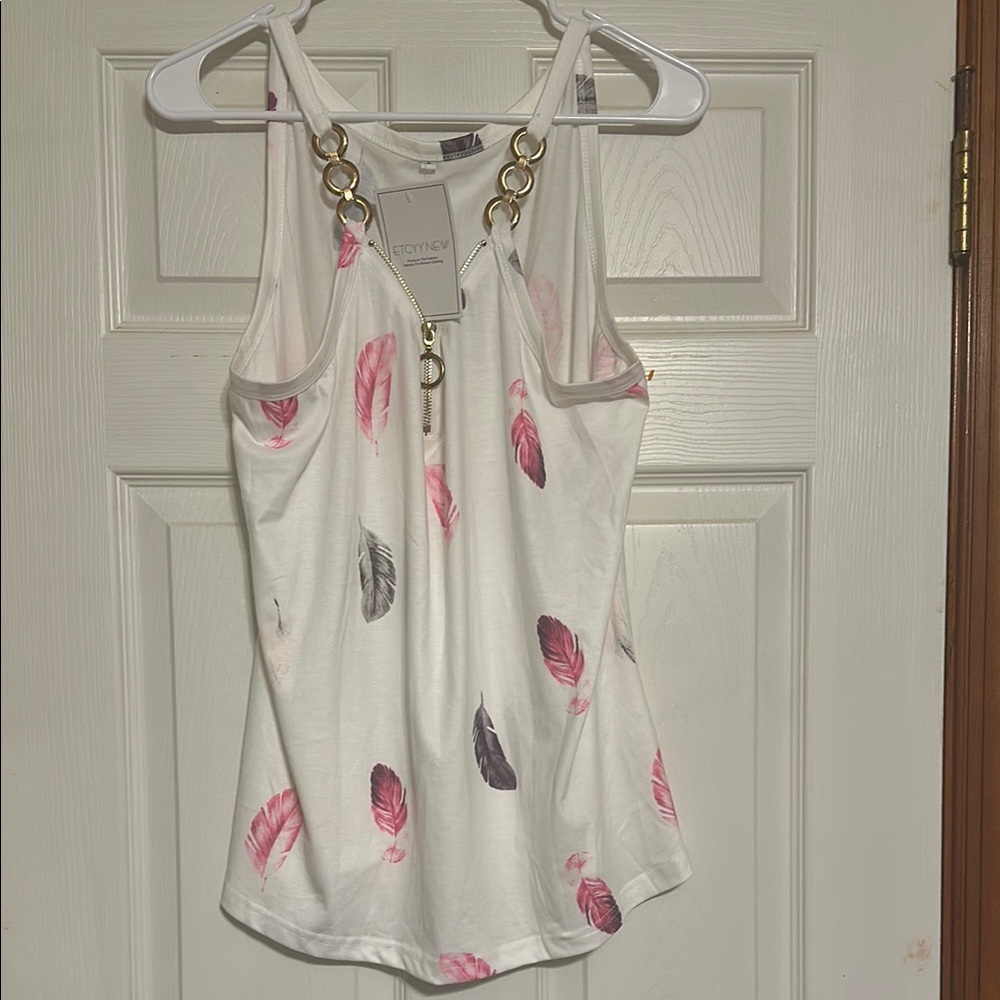 Size Large beautiful White and Pink feathers Embellished Tank Top